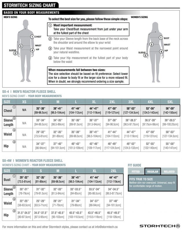 Stormtech Size Chart