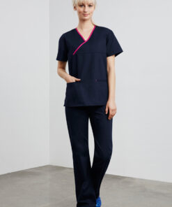 Ladies Contrast Crossover Scrubs Top